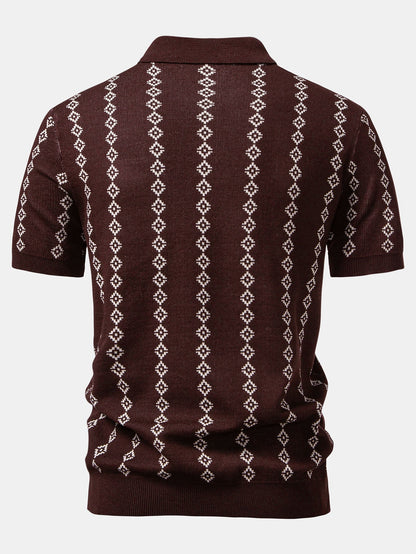 Geometric Knit V Neck Polo Shirt & Slim Fit Tapered Trousers
