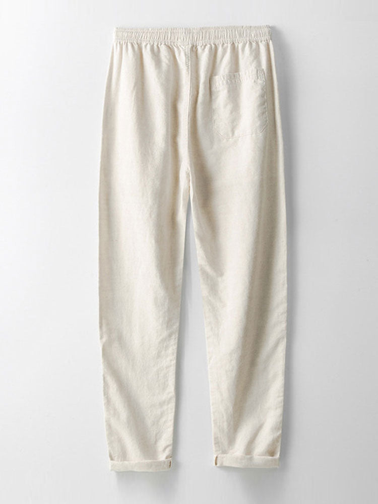 Short Sleeve Stand Collar Shirt & Straight Leg Linen Pants