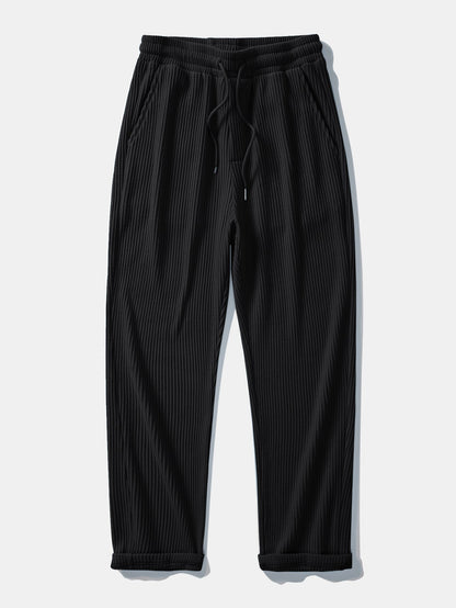 Long Sleeve Waffle Mock Neck T-Shirt & Drawstring Knitted Waffle Pants