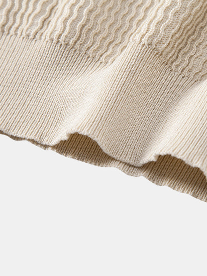 Wave Jacquard Knit V Neck Polo Shirt & Slim Fit Tapered Trousers