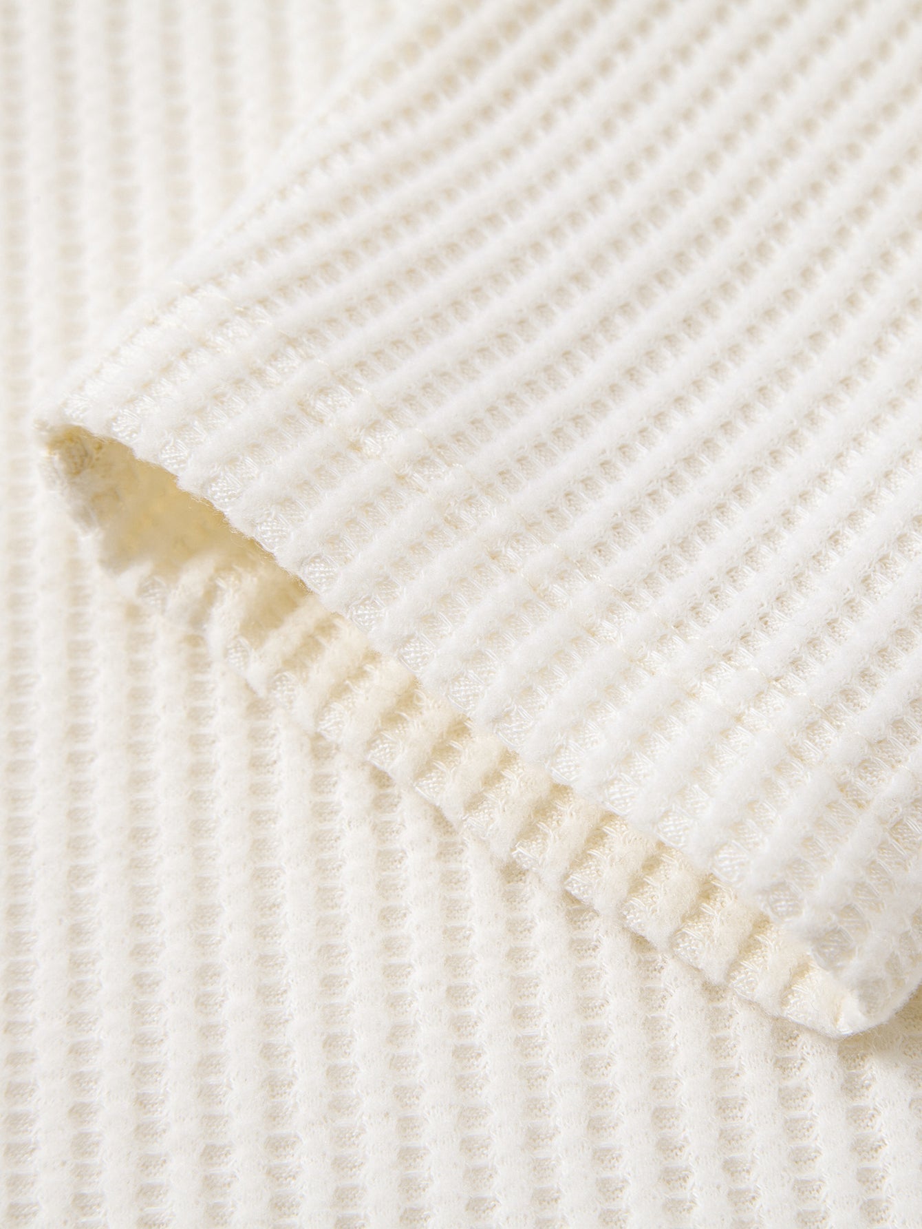 Long Sleeve Waffle Mock Neck T-Shirt & Drawstring Knitted Waffle Pants